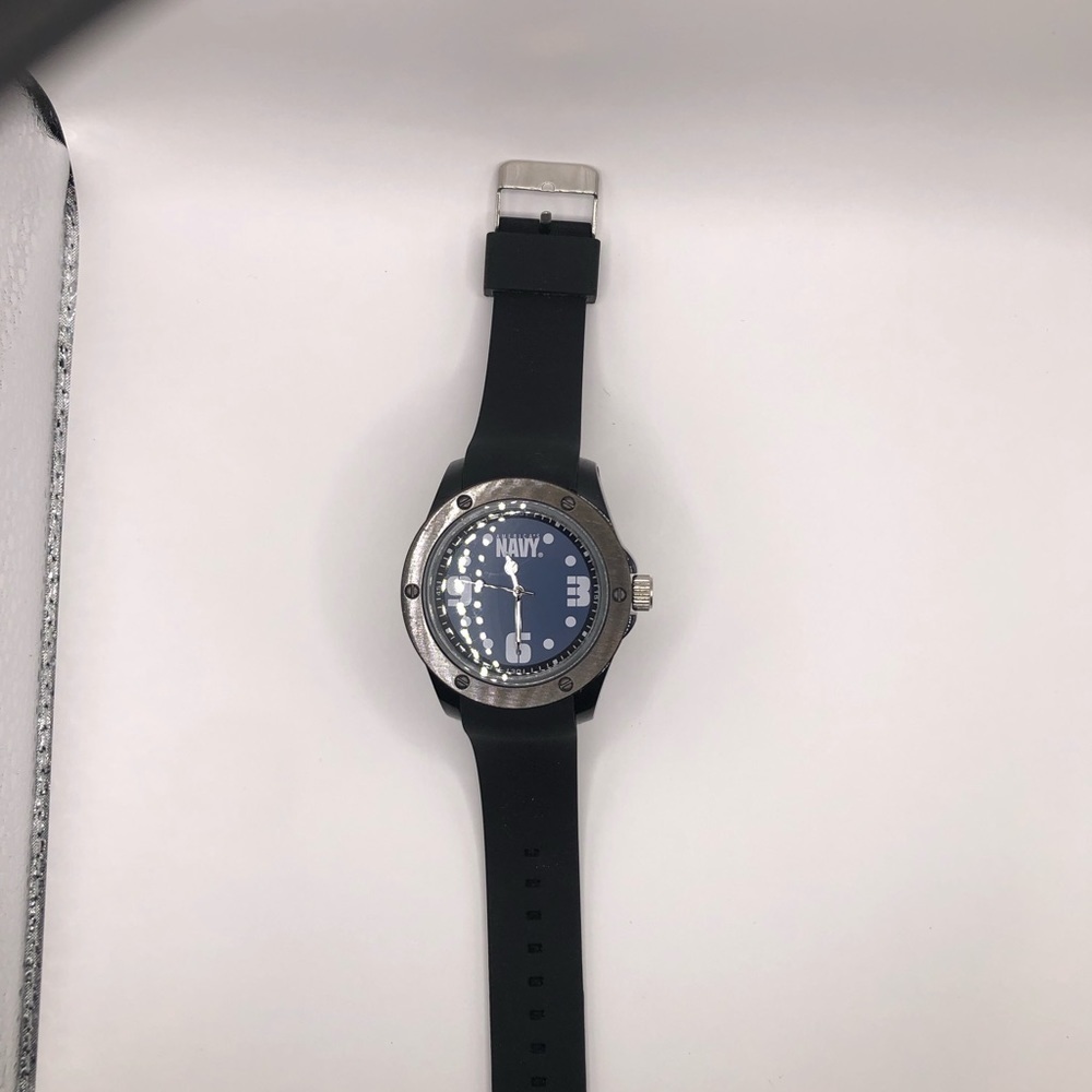 America’s Navy Men's Watch Black Band Navy Blue Face New Battery Clean - Picture 6 of 9
